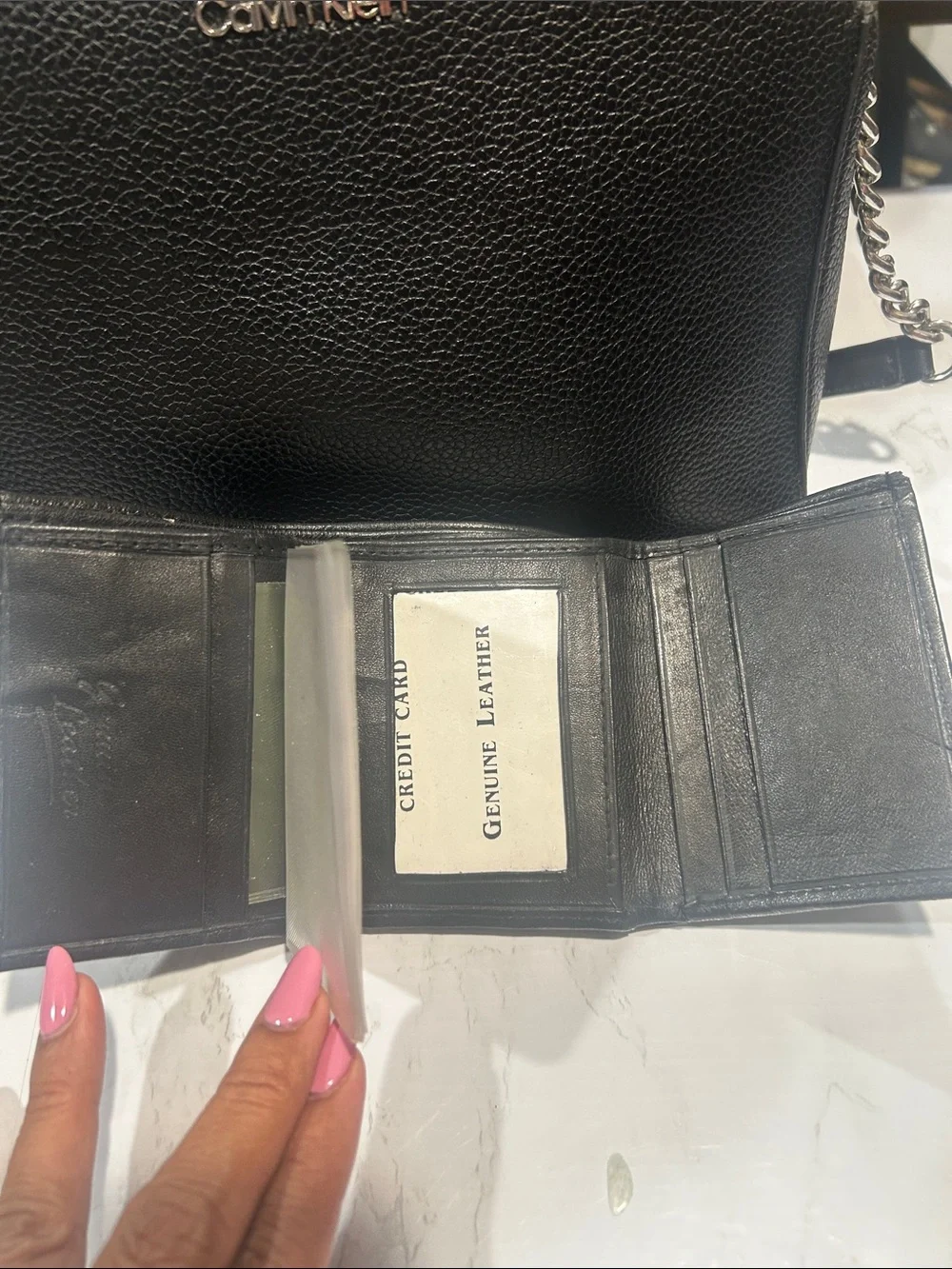 Calvin Klein Black Leather Crossbody Bag with Card Wallet